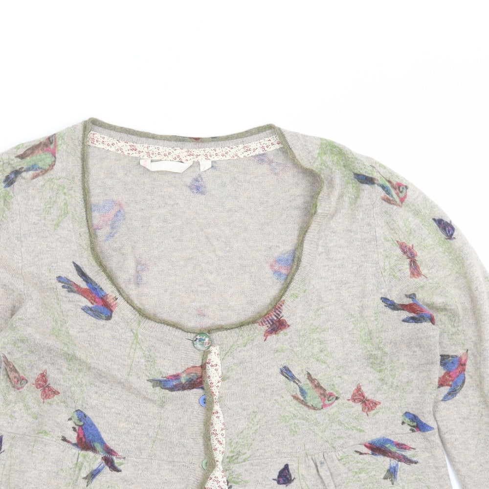 White Stuff Womens Beige  Knit Cardigan Jumper Size 14  - birds