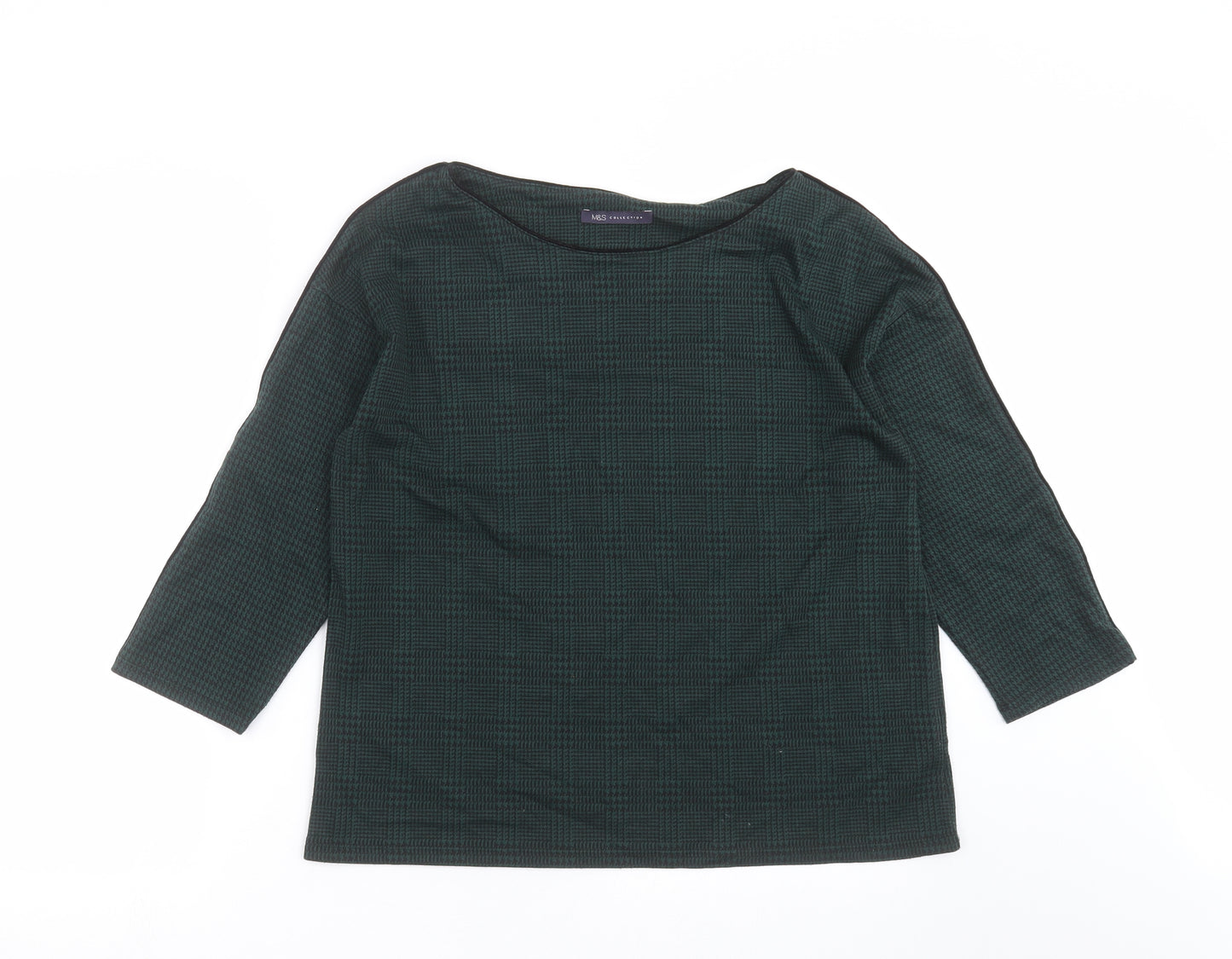 Marks and Spencer Womens Green Check  Basic T-Shirt Size 14