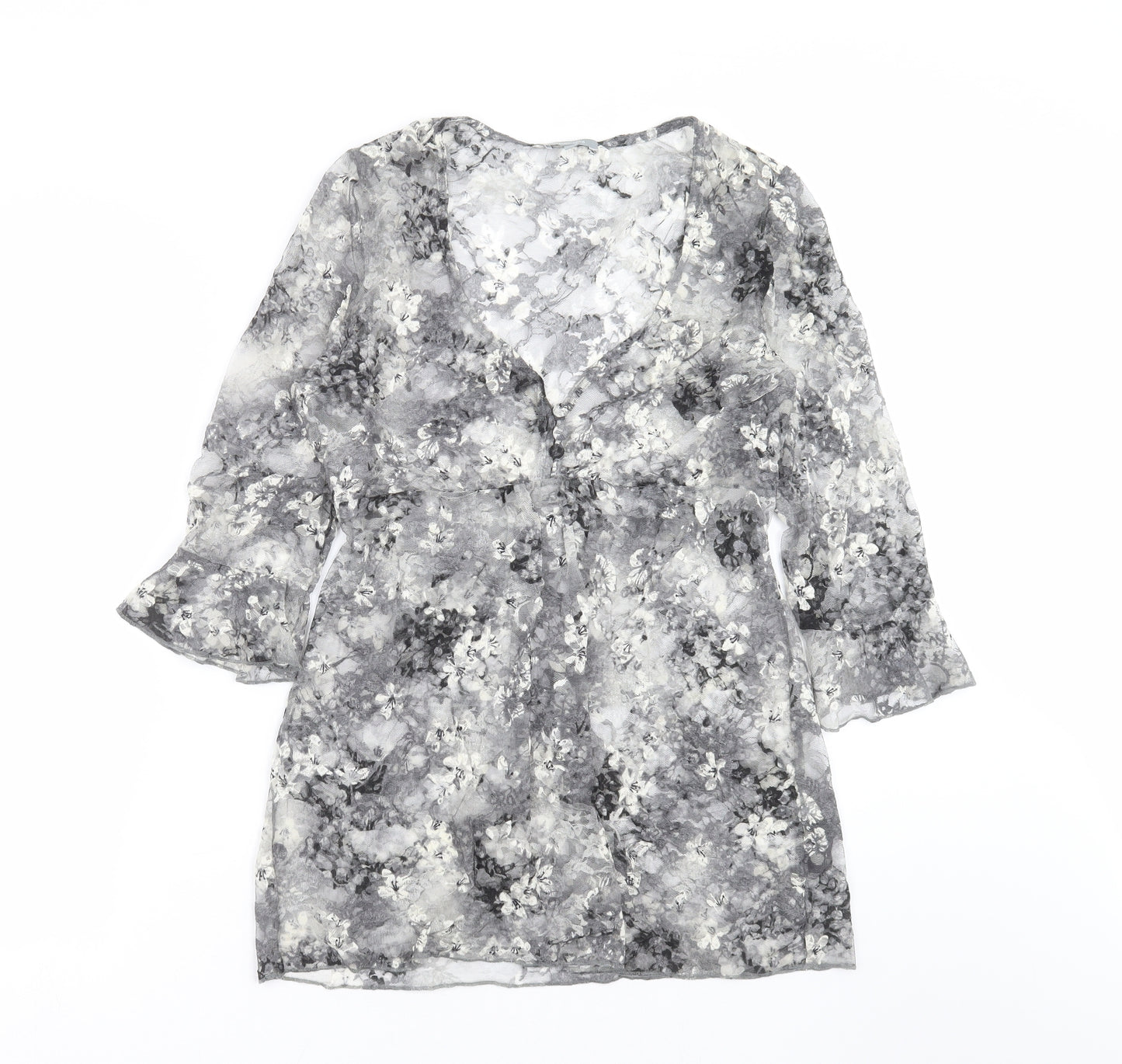 Marks and Spencer Womens Grey Floral  Basic Blouse Size 14  - sheer