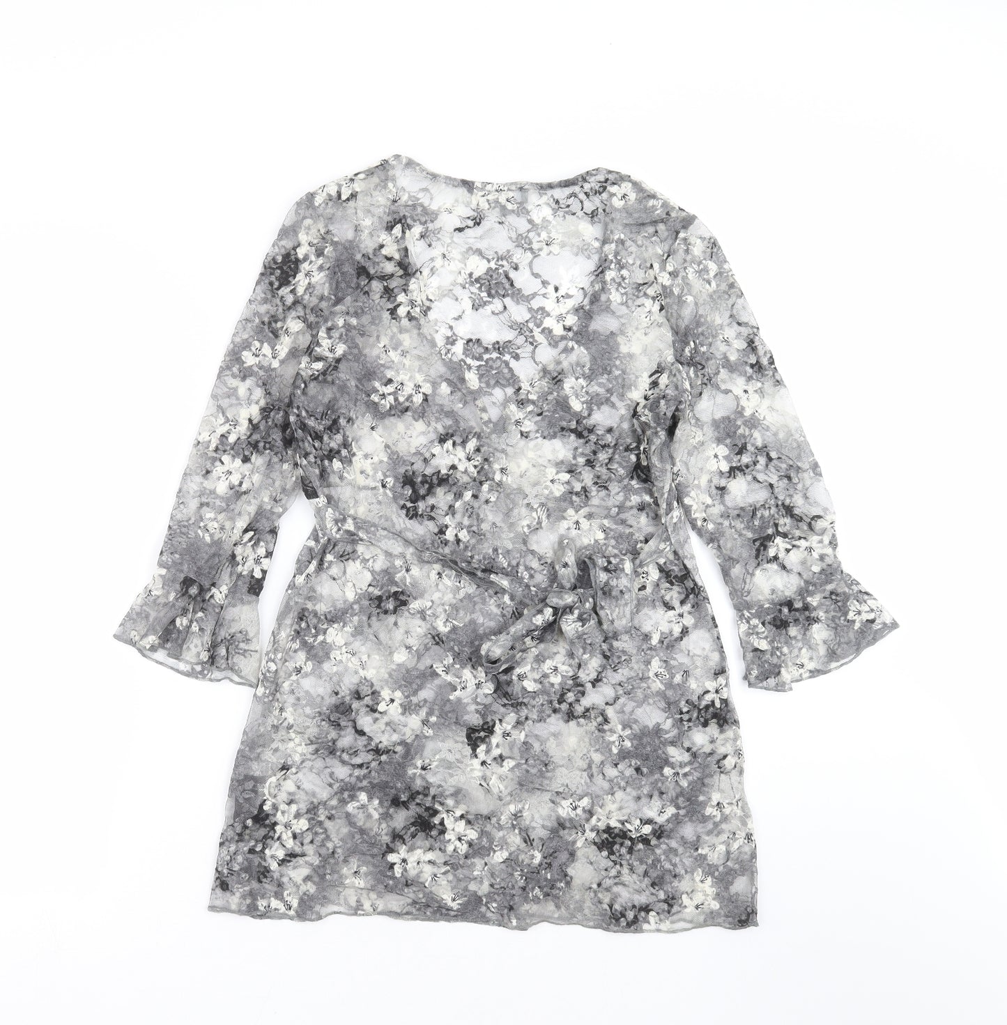 Marks and Spencer Womens Grey Floral  Basic Blouse Size 14  - sheer