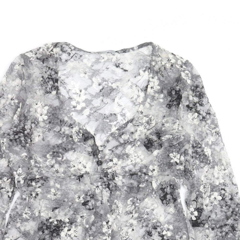 Marks and Spencer Womens Grey Floral  Basic Blouse Size 14  - sheer