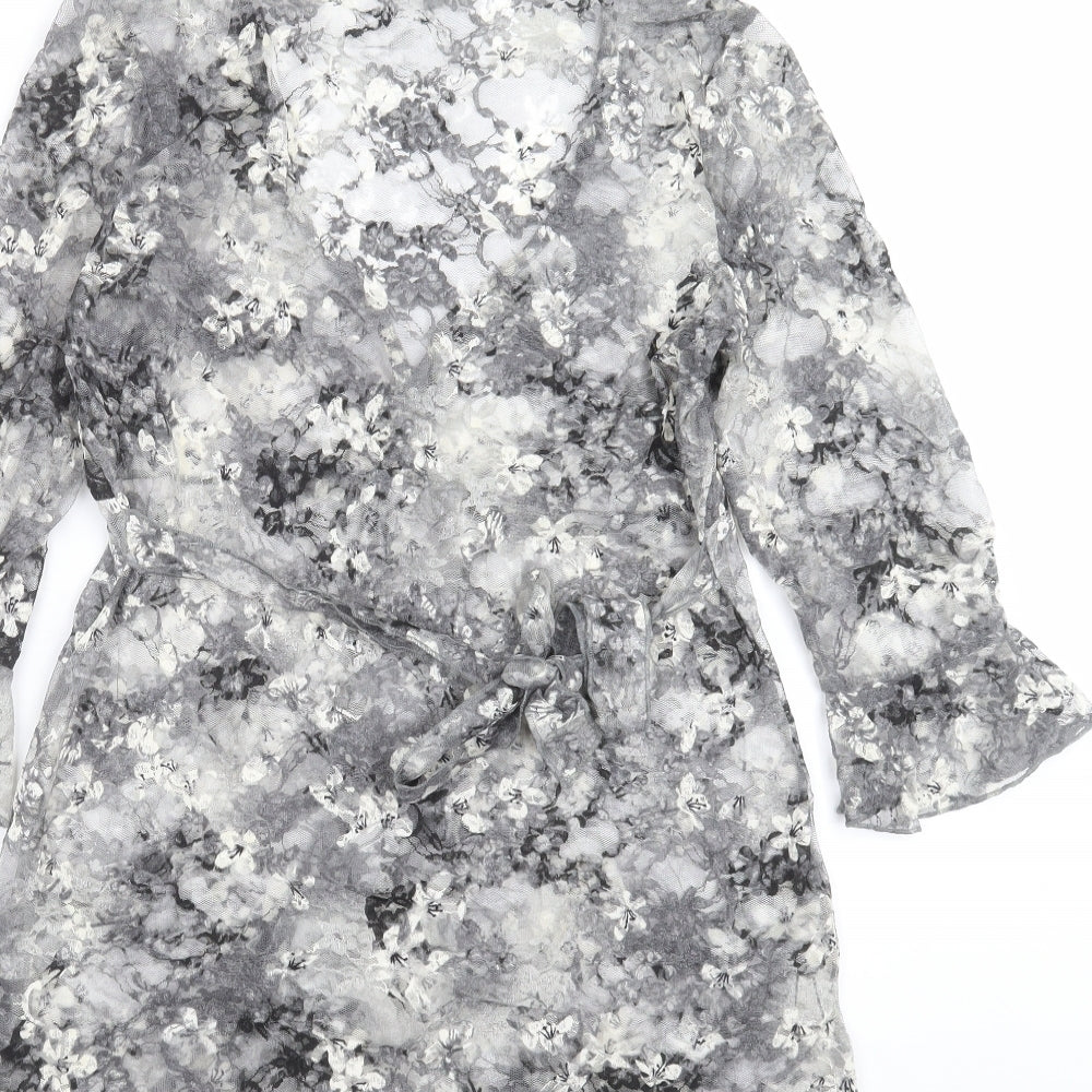 Marks and Spencer Womens Grey Floral  Basic Blouse Size 14  - sheer