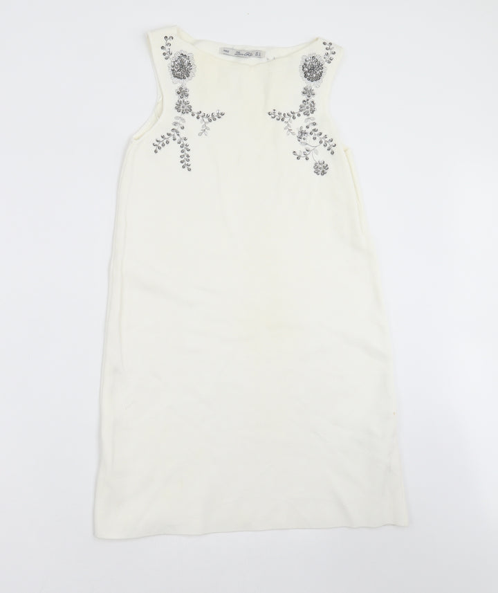 Zara Knit Womens Ivory Floral Shift Size S