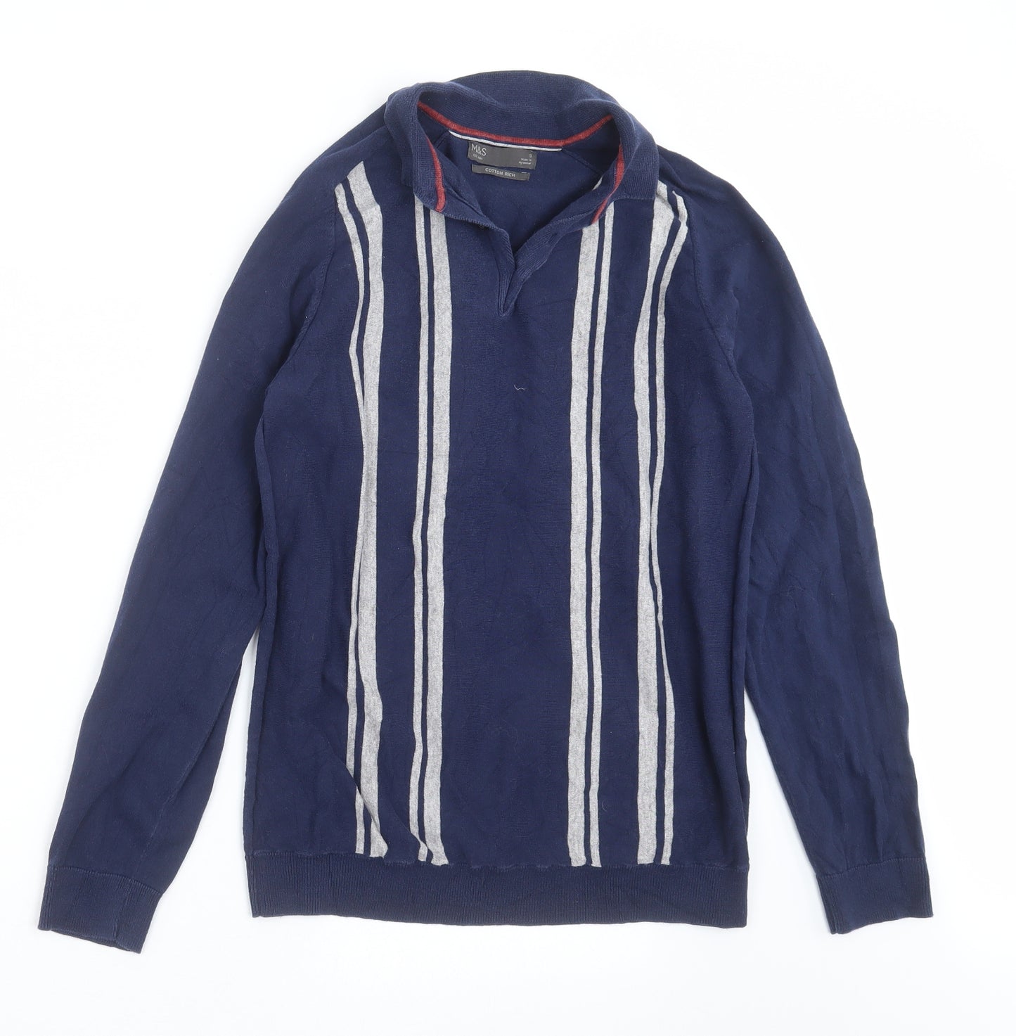 Marks and Spencer Mens Blue Striped Knit Pullover Jumper Size S