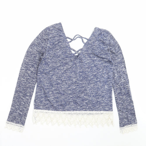 Preworn Womens Blue  Knit Pullover Jumper Size 8  - crochet hem