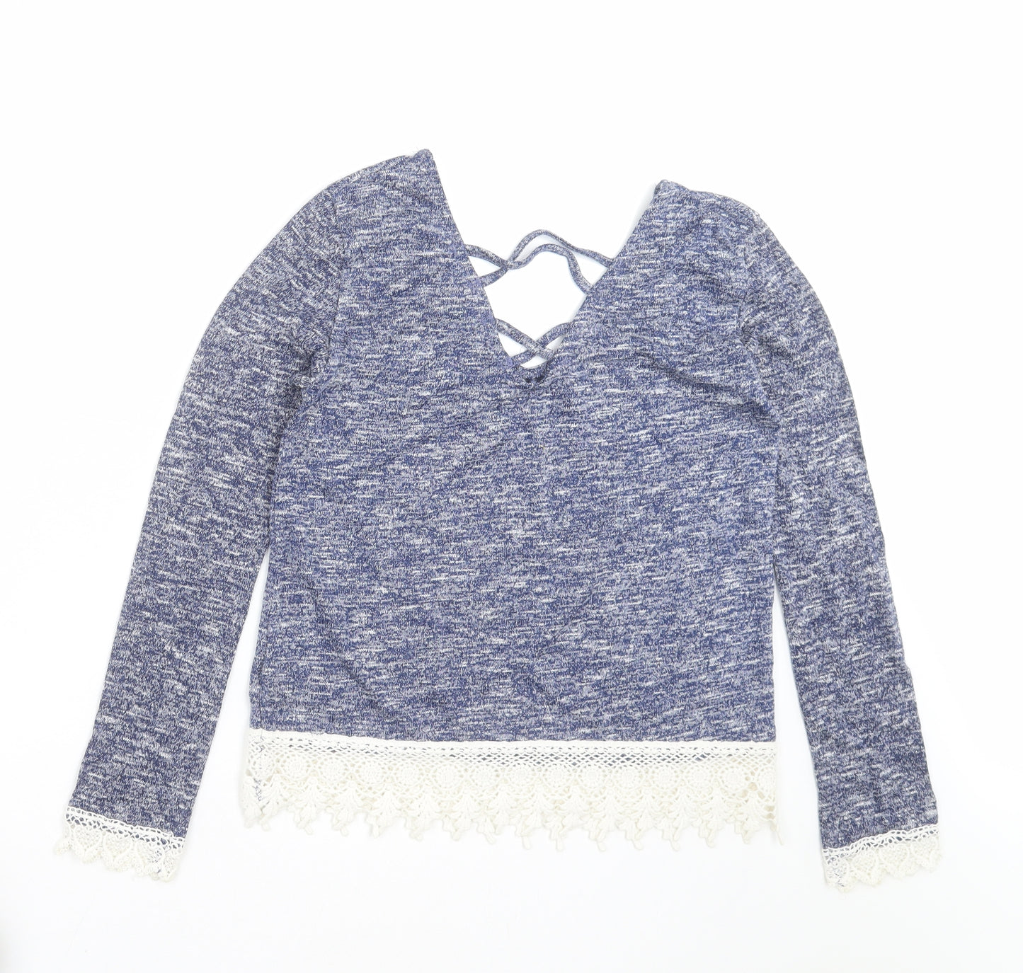 Preworn Womens Blue  Knit Pullover Jumper Size 8  - crochet hem