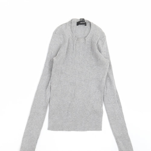 FOREVER 21 Womens Grey Striped Knit Pullover Jumper Size S