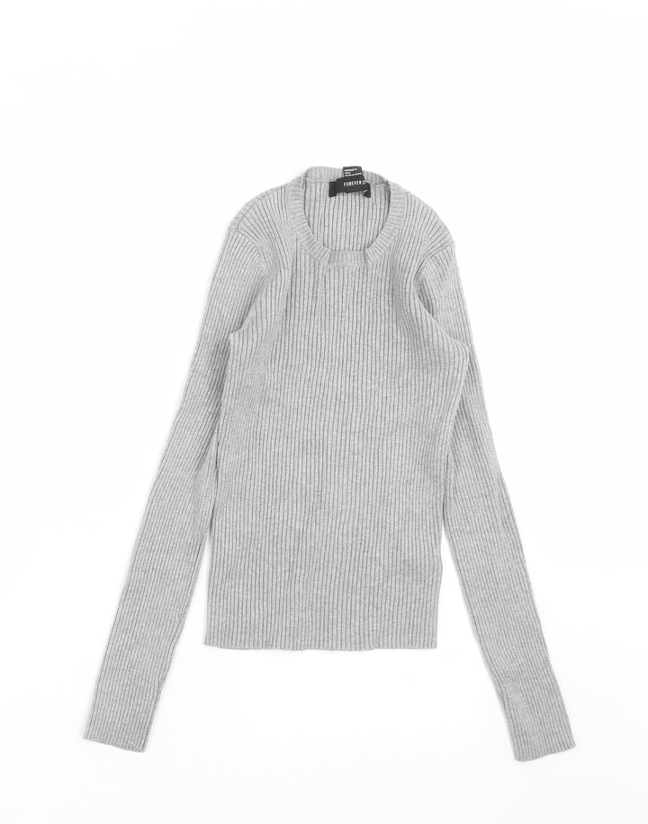 FOREVER 21 Womens Grey Striped Knit Pullover Jumper Size S