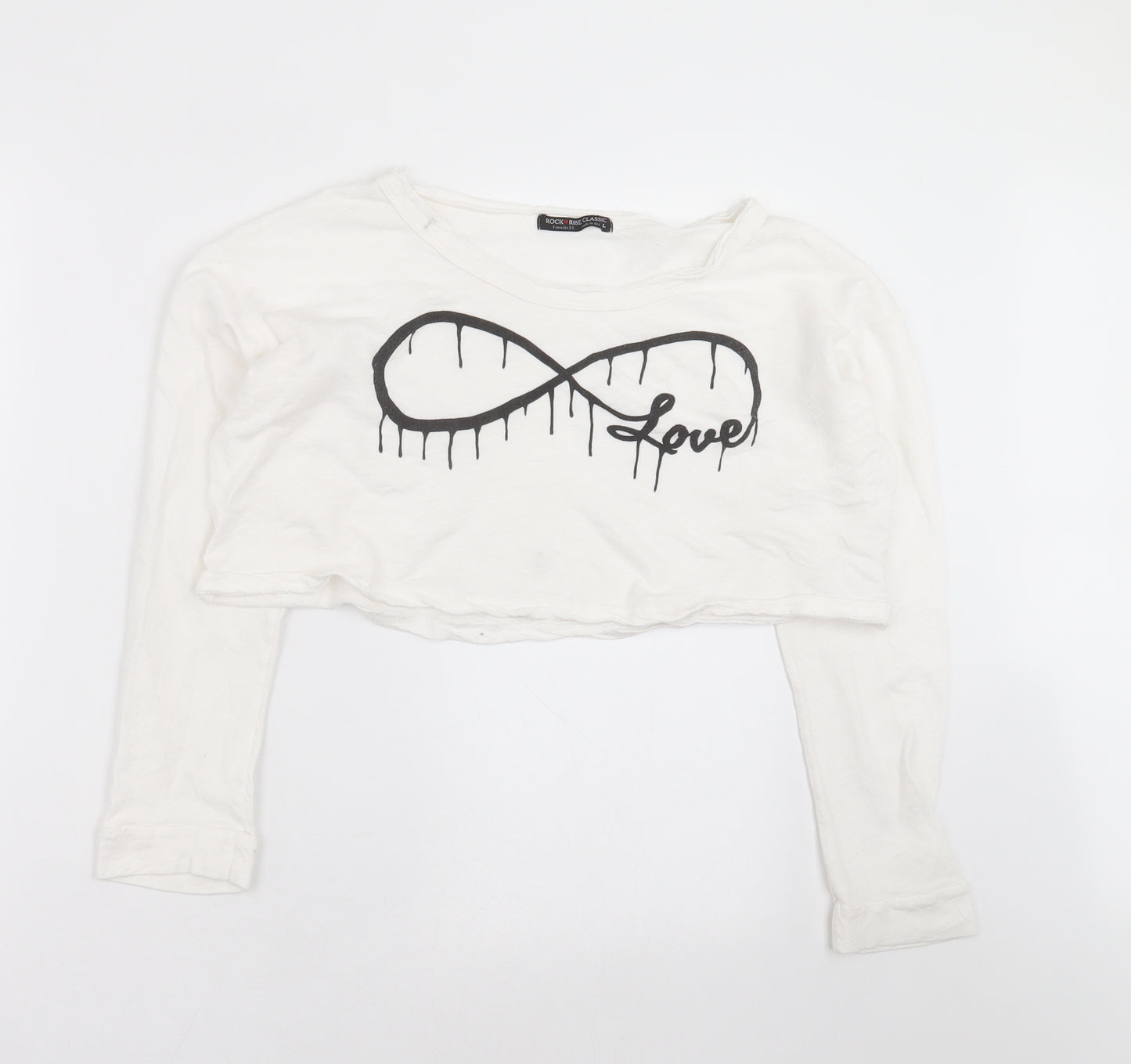 Rock & Rose Womens White   Cropped T-Shirt Size L  - love