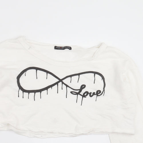 Rock & Rose Womens White   Cropped T-Shirt Size L  - love