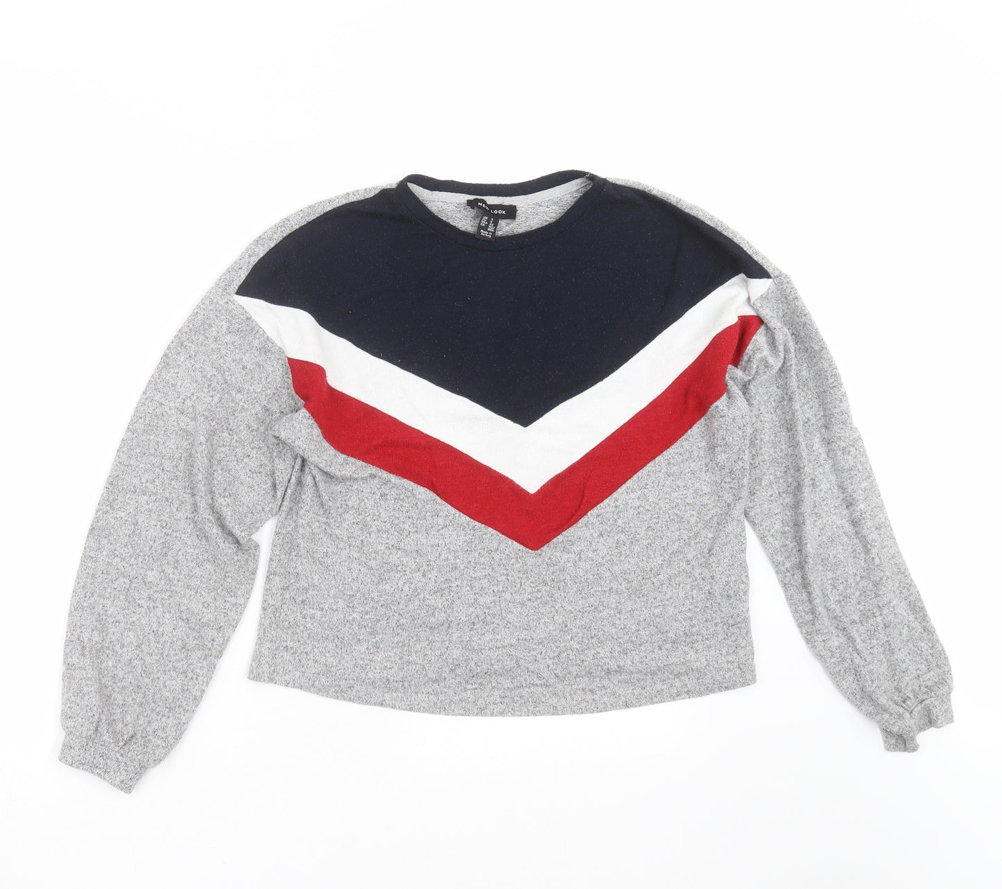 New Look Womens Grey Geometric Knit Pullover Jumper Size S