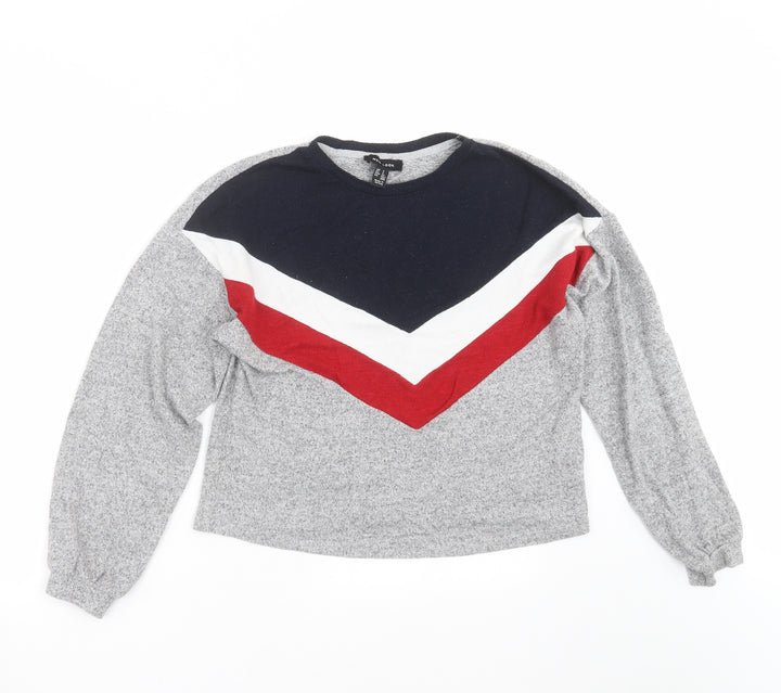 New Look Womens Grey Geometric Knit Pullover Jumper Size S