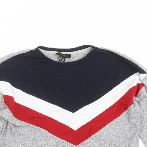 New Look Womens Grey Geometric Knit Pullover Jumper Size S