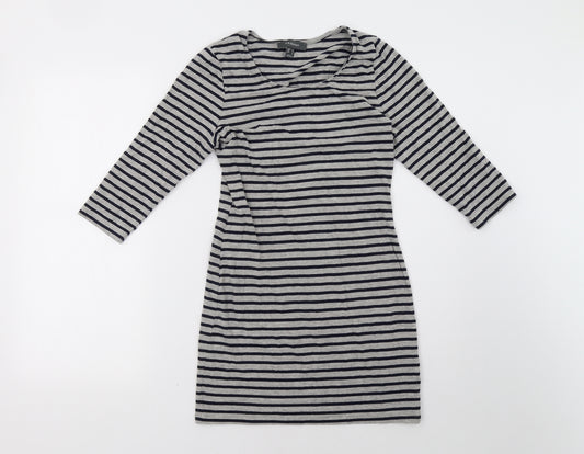 Front view of Primark women’s grey striped a-line, size UK 12
