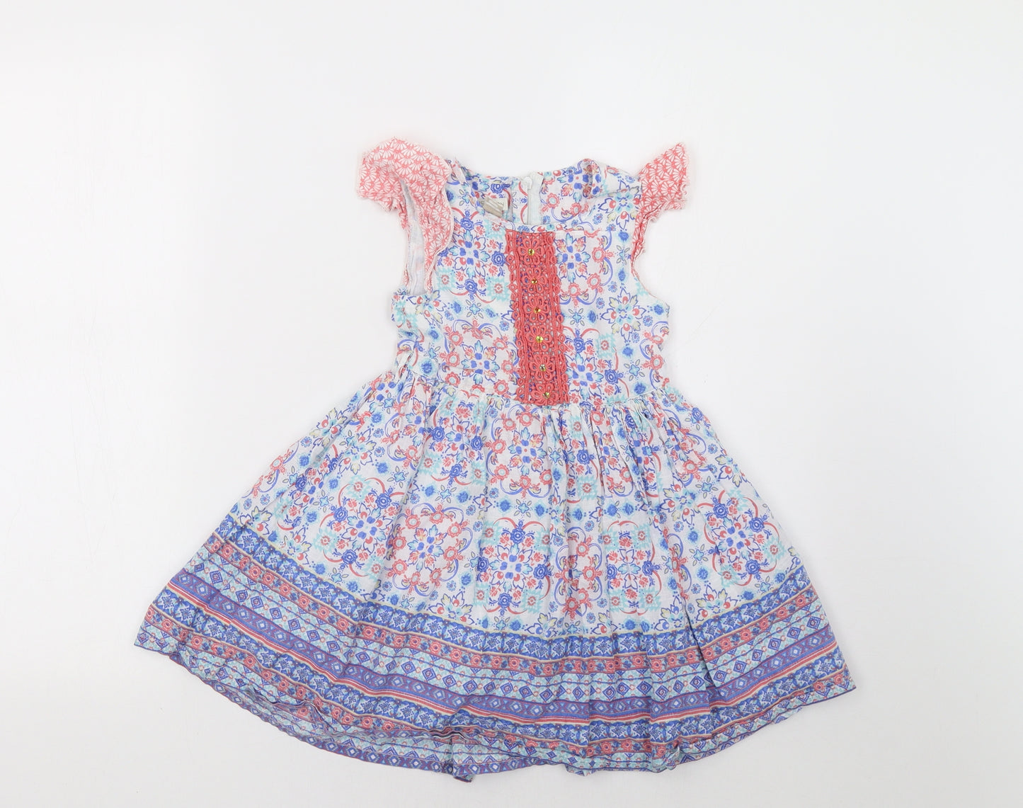Monsoon Girls Blue Geometric  A-Line  Size 3 Years