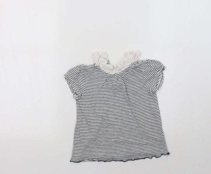NEXT Girls White Striped Basic T-Shirt Size 2-3 Years