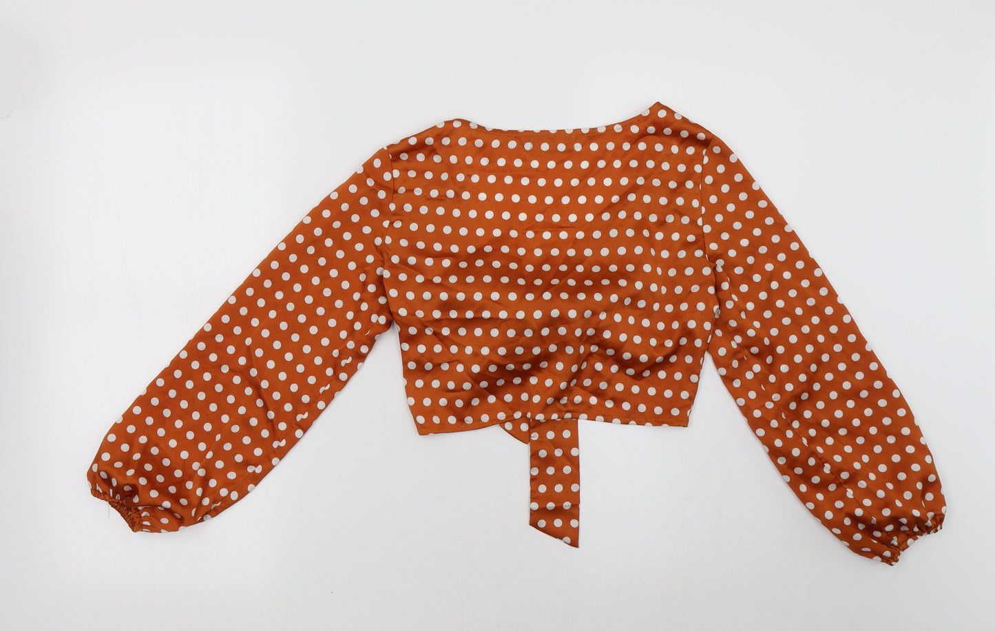 PRETTYLITTLETHING Womens Brown Polka Dot  Cropped Blouse Size 6