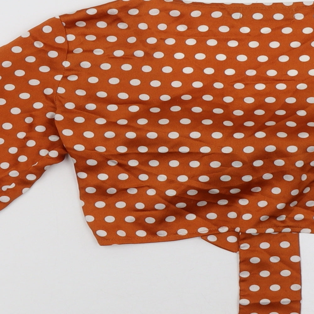 PRETTYLITTLETHING Womens Brown Polka Dot  Cropped Blouse Size 6