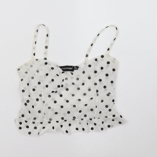 PRETTYLITTLETHING Womens White Polka Dot  Cropped Tank Size 6