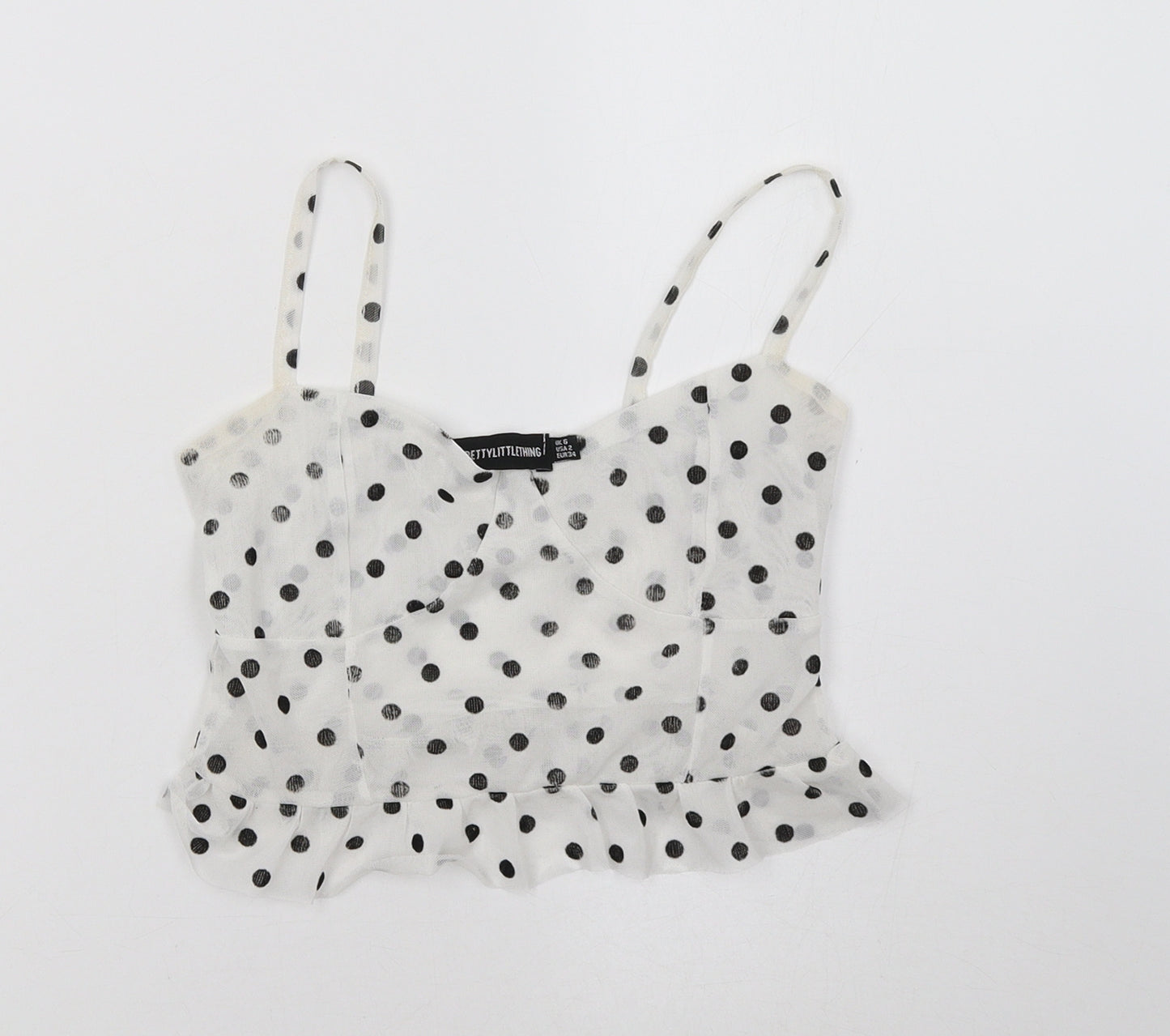 PRETTYLITTLETHING Womens White Polka Dot  Cropped Tank Size 6