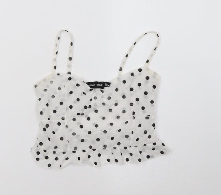 PRETTYLITTLETHING Womens White Polka Dot  Cropped Tank Size 6