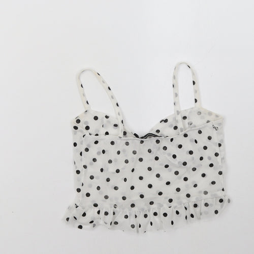 PRETTYLITTLETHING Womens White Polka Dot  Cropped Tank Size 6