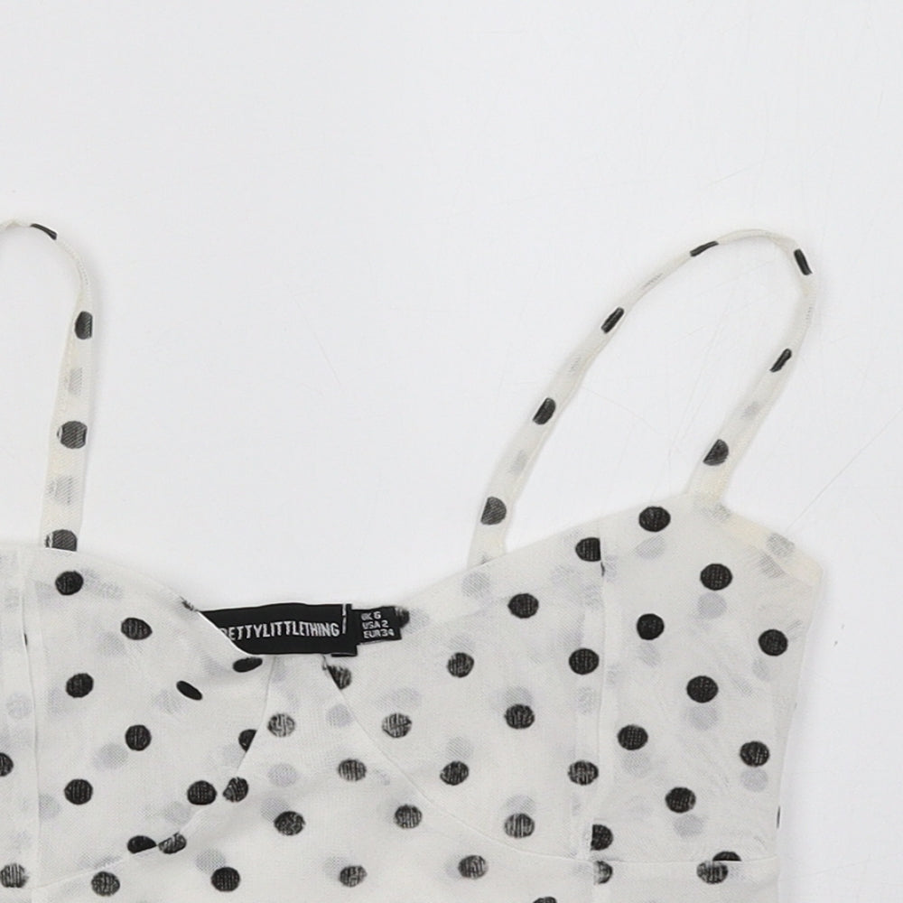 PRETTYLITTLETHING Womens White Polka Dot  Cropped Tank Size 6