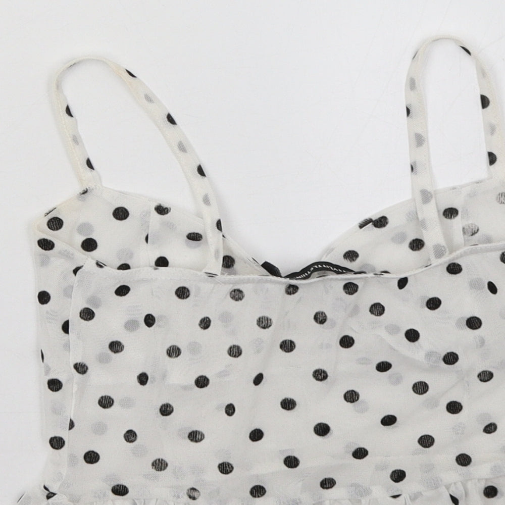 PRETTYLITTLETHING Womens White Polka Dot  Cropped Tank Size 6