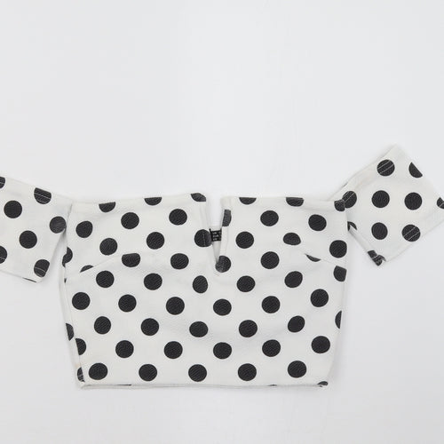 PRETTYLITTLETHING Womens White Polka Dot  Cropped Tank Size 6