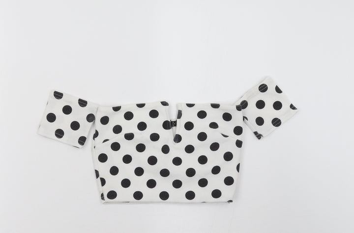 PRETTYLITTLETHING Womens White Polka Dot Cropped Tank Size 6