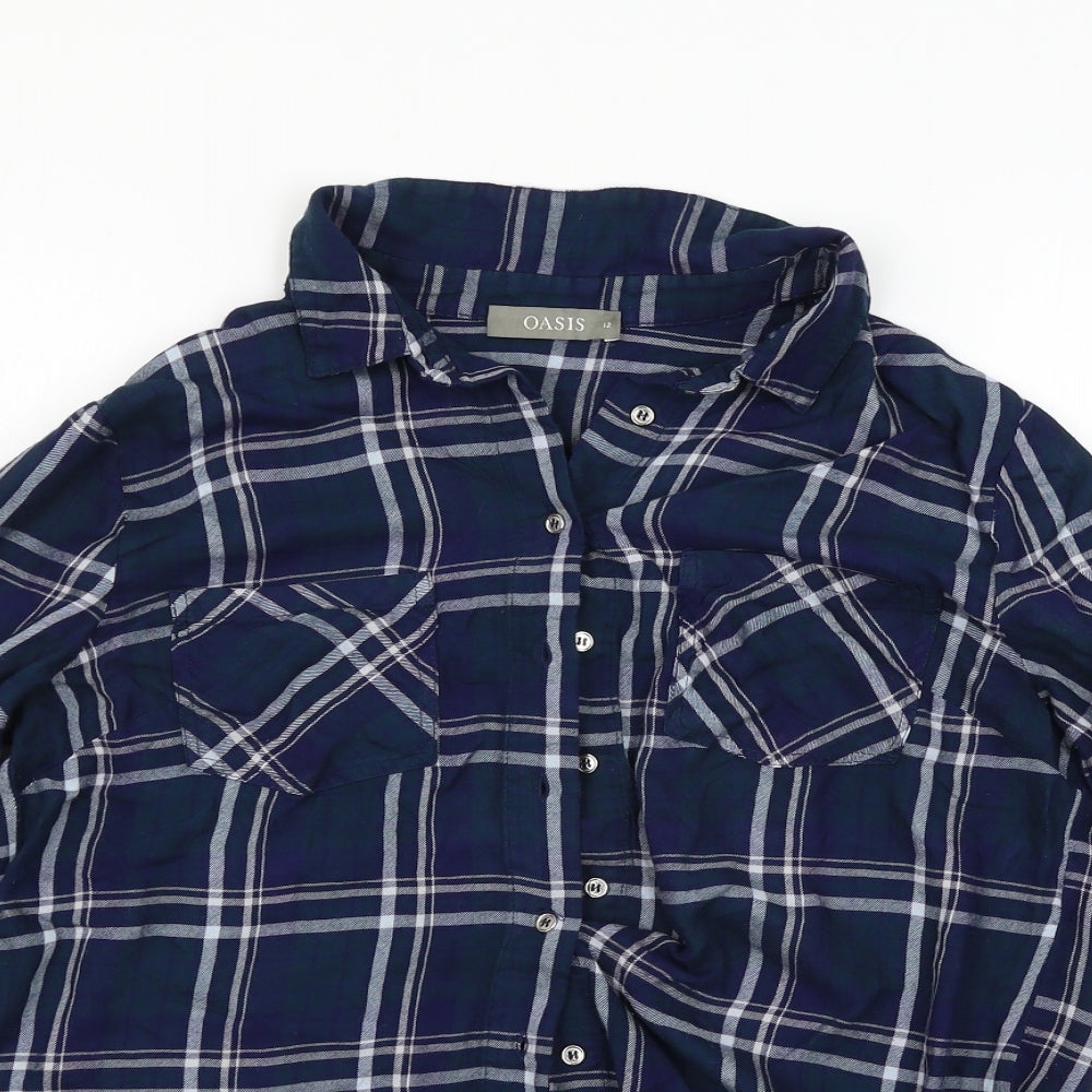 Oasis Womens Black Check  Basic Button-Up Size 12