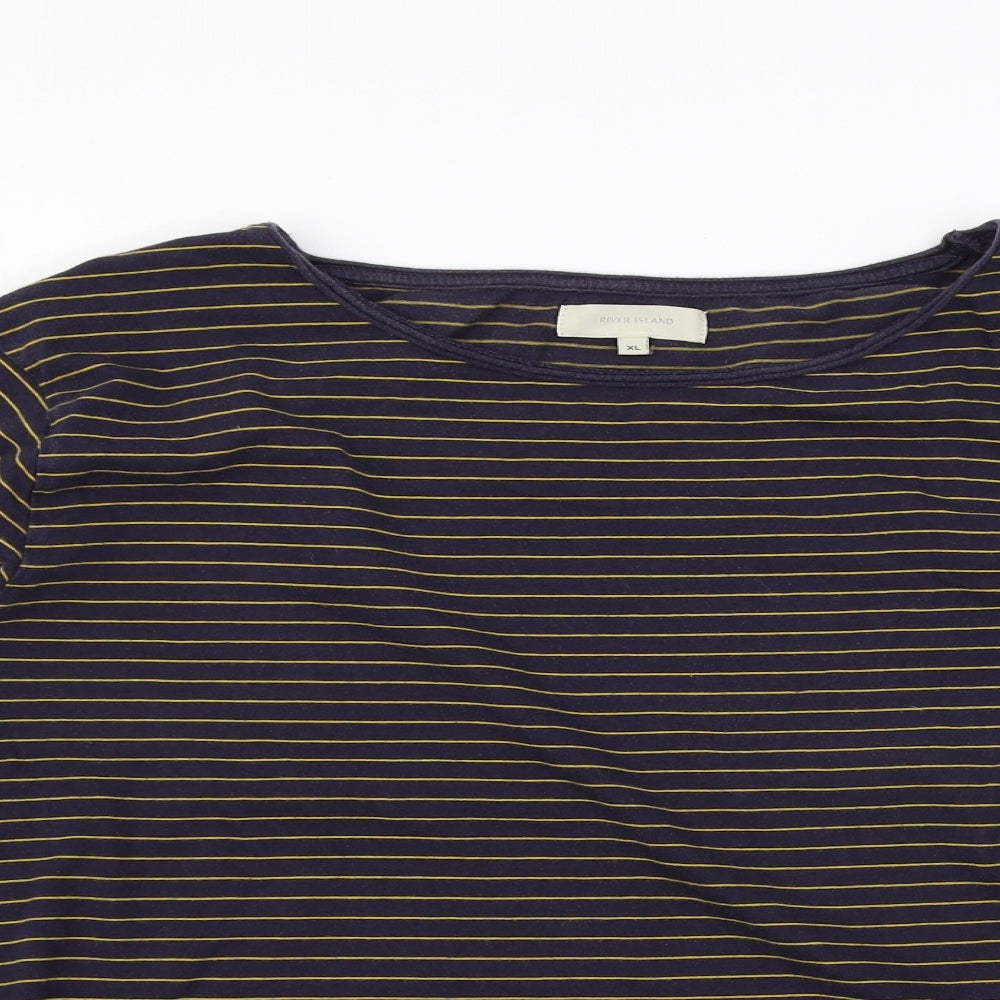 River Island Womens Blue Striped  Basic T-Shirt Size XL