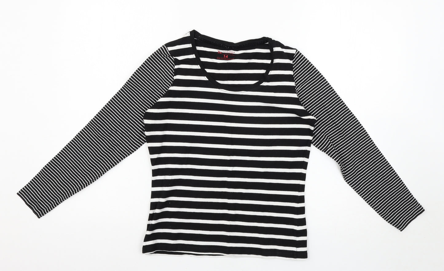 TU Womens Black Striped  Basic T-Shirt Size 14