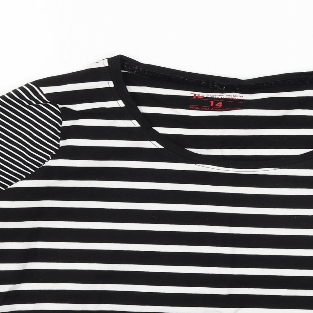 TU Womens Black Striped  Basic T-Shirt Size 14