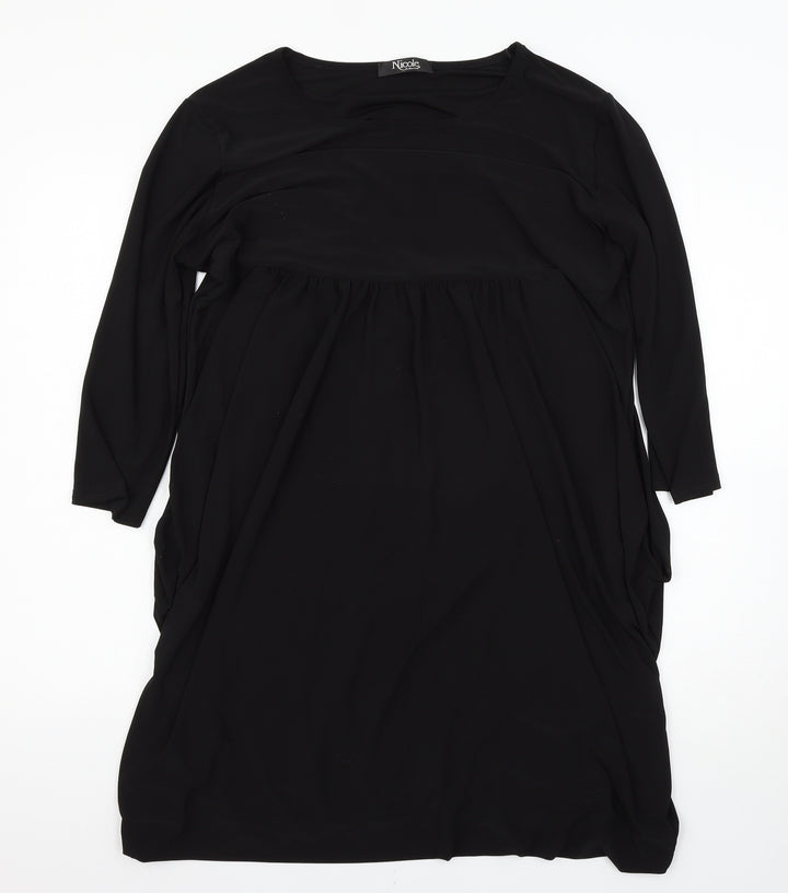Nicole Womens Black Houndstooth T-Shirt Dress Size L