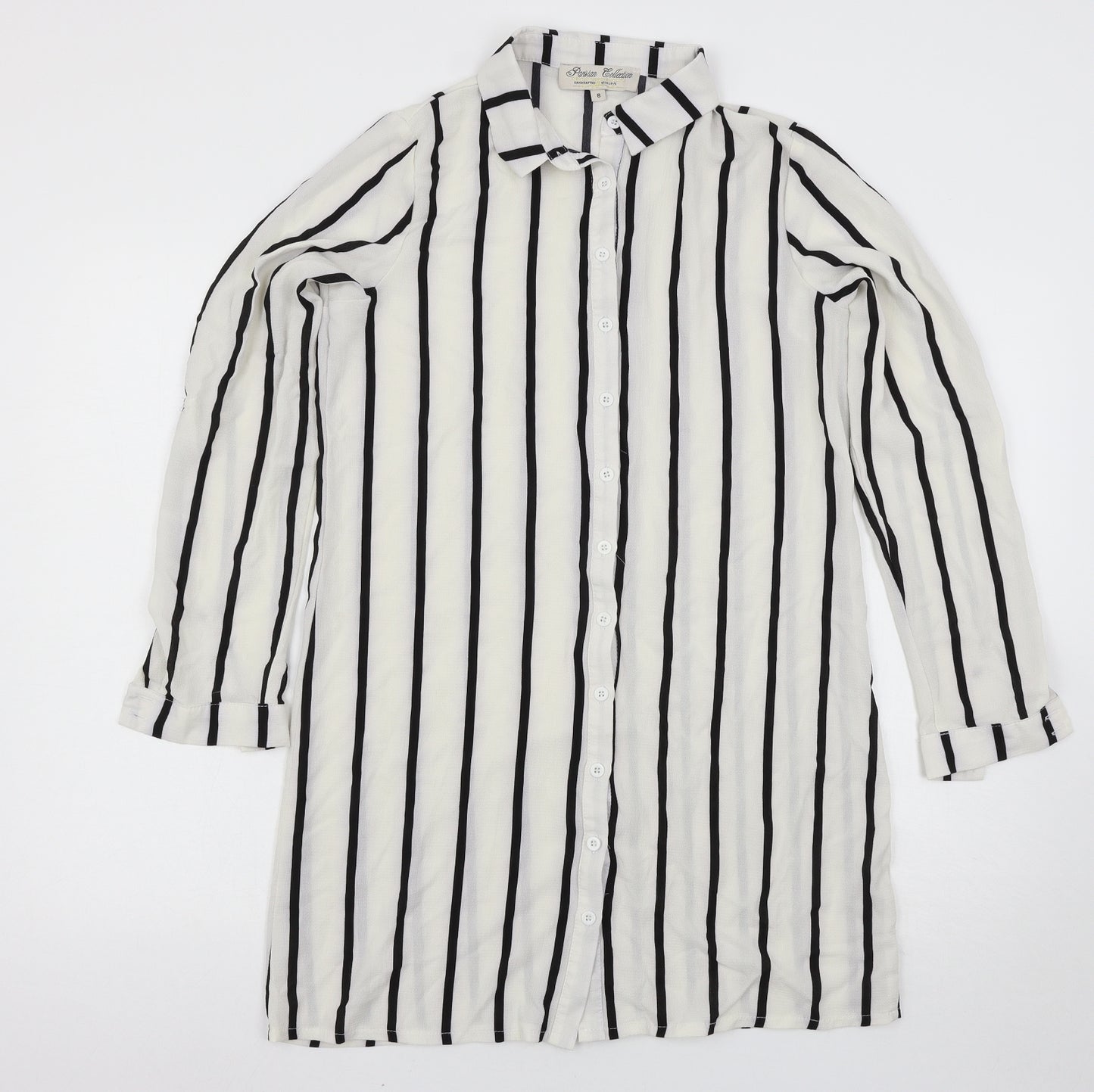 Parisian Collection Womens White Striped  Shirt Dress  Size 8