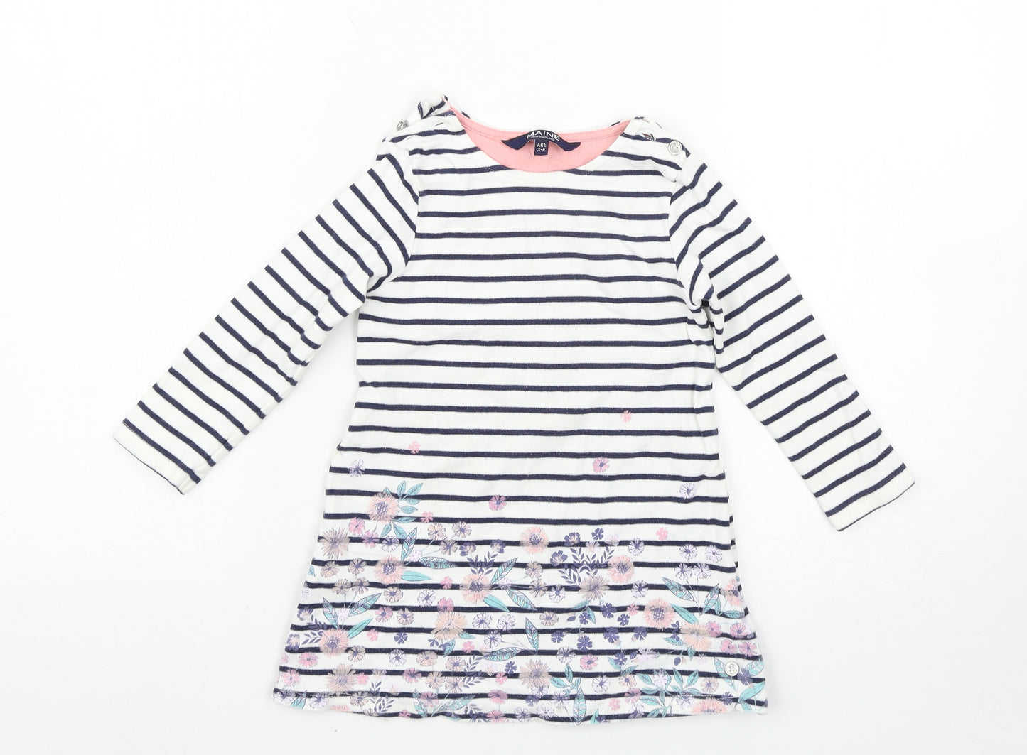 Maine New England Girls Multicoloured Striped  T-Shirt Dress  Size 3-4 Years