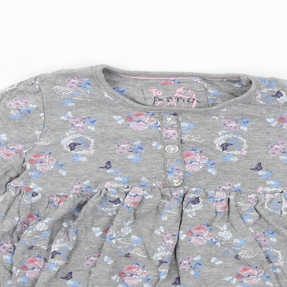 TU Girls Grey Floral  Basic Casual Size 7 Years