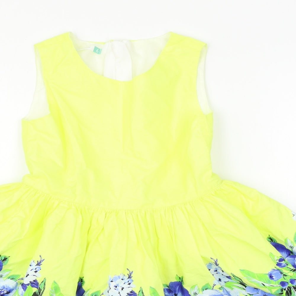 John Lewis Girls Yellow Floral  Tank Dress  Size 6 Years