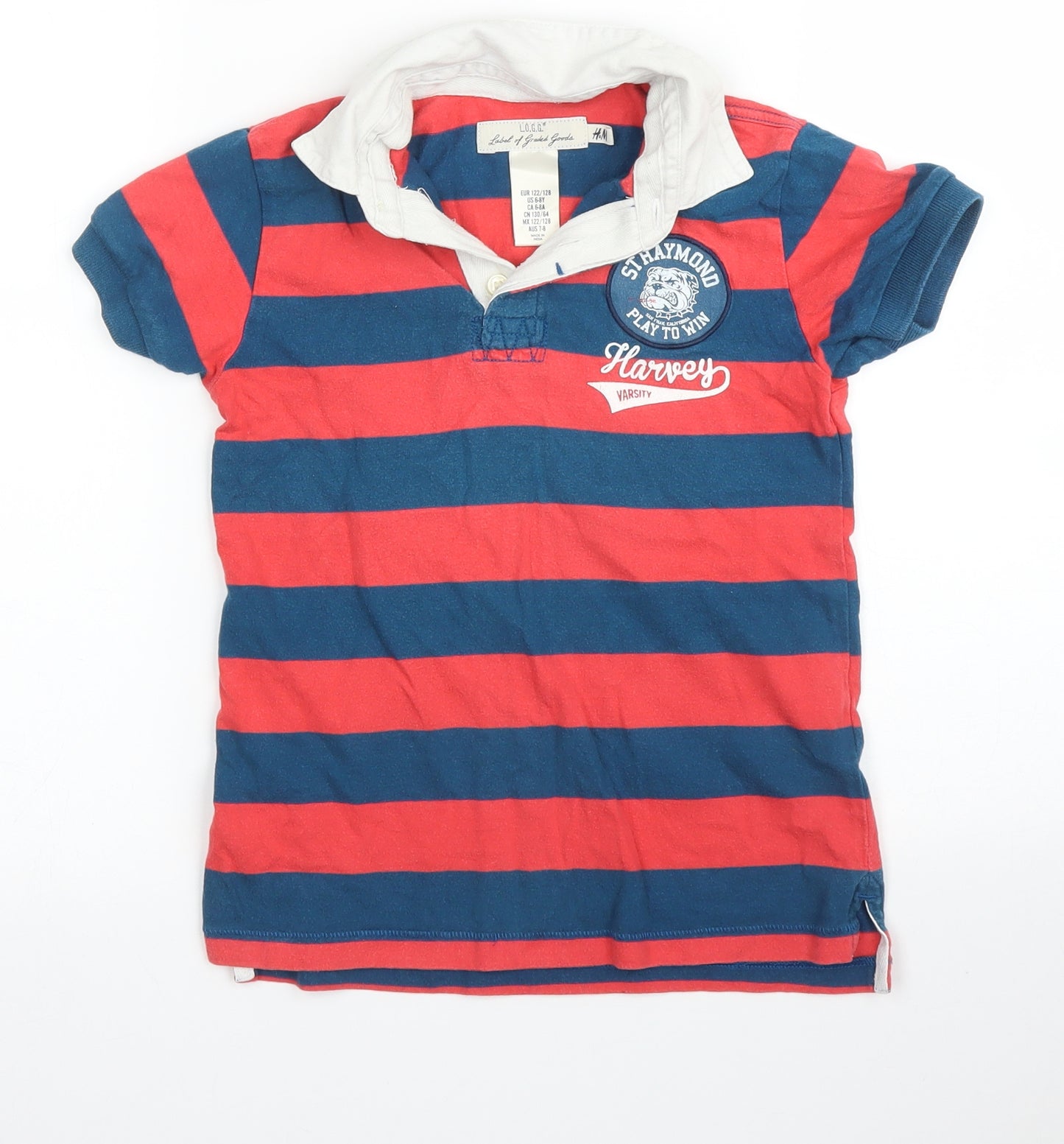 H&M Boys Blue Striped  Jersey T-Shirt Size 7 Years