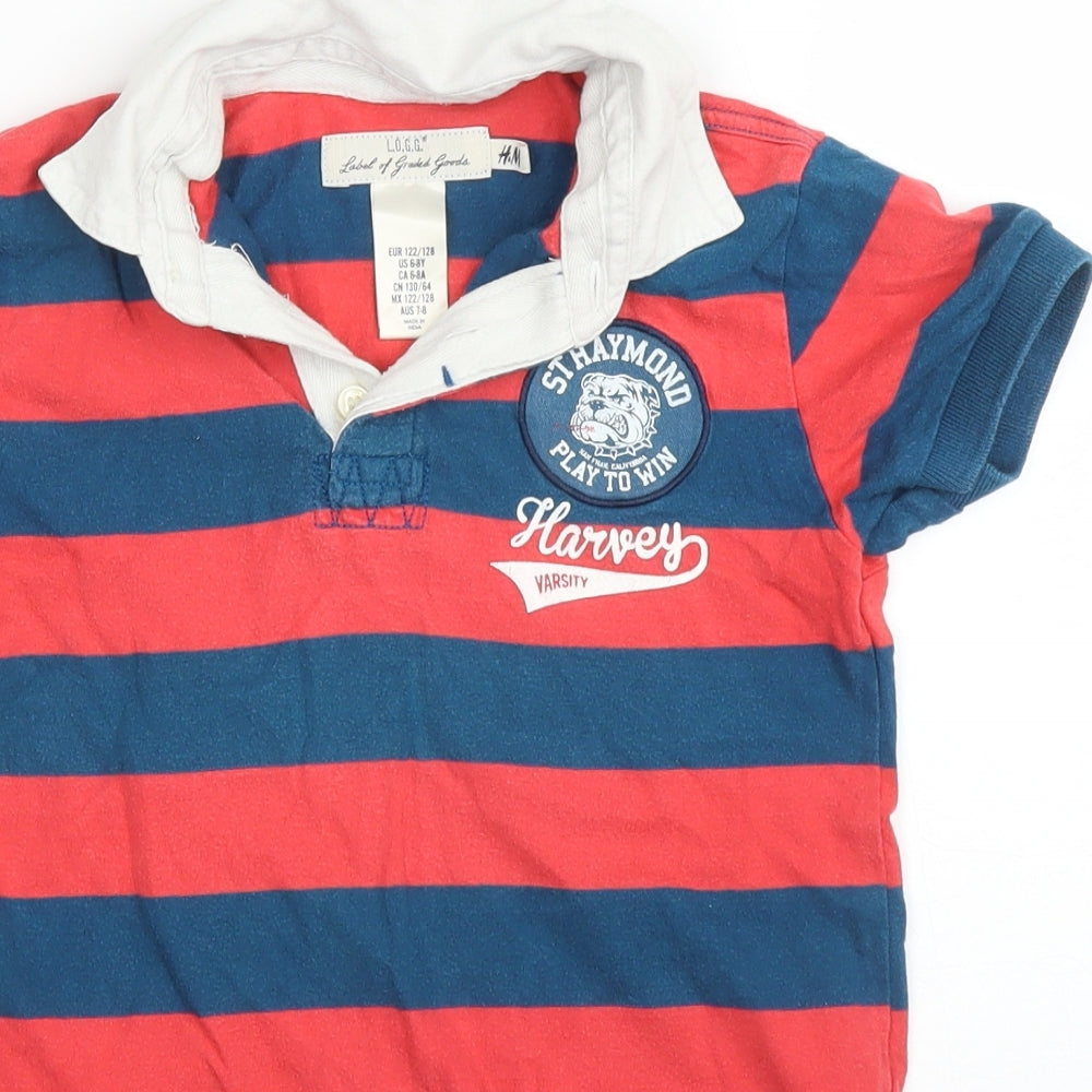 H&M Boys Blue Striped  Jersey T-Shirt Size 7 Years