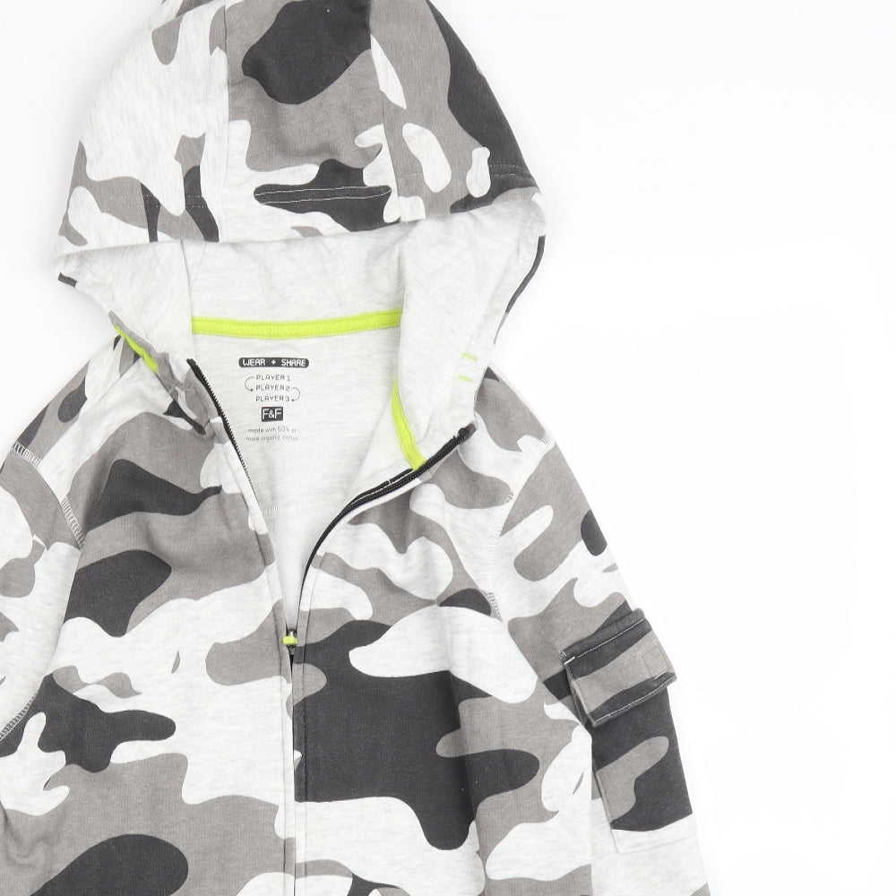 F&F Boys Grey Camouflage  Full Zip Hoodie Size 11 Years