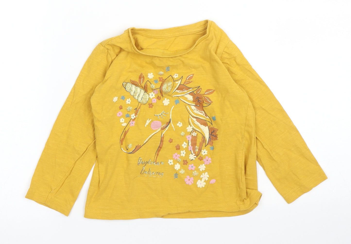 Matalan Girls Yellow Floral  Basic T-Shirt Size 18-24 Months