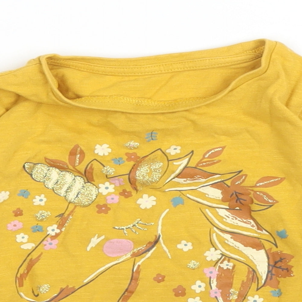Matalan Girls Yellow Floral  Basic T-Shirt Size 18-24 Months