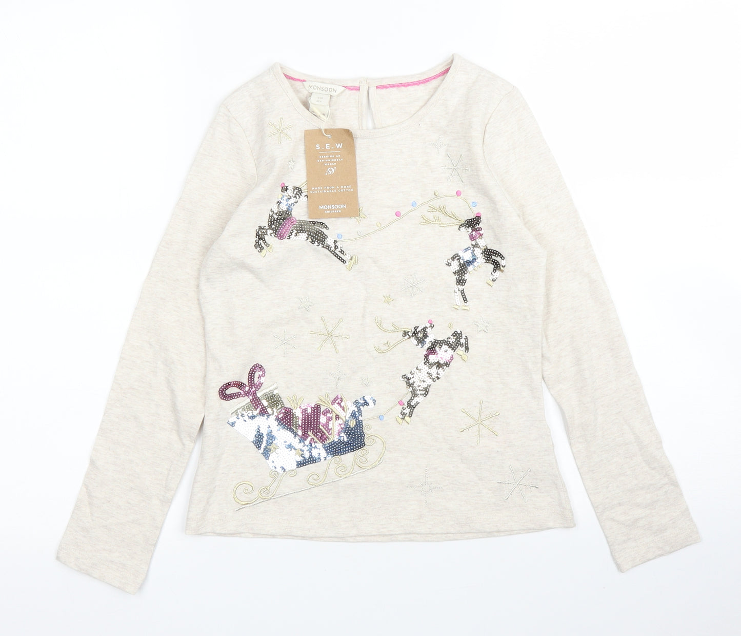 Monsoon Girls Beige   Basic T-Shirt Size 9 Years  - Christmas