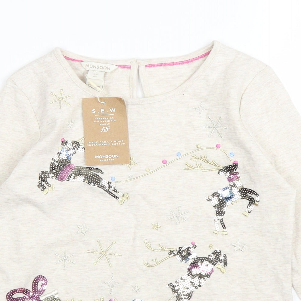 Monsoon Girls Beige   Basic T-Shirt Size 9 Years  - Christmas