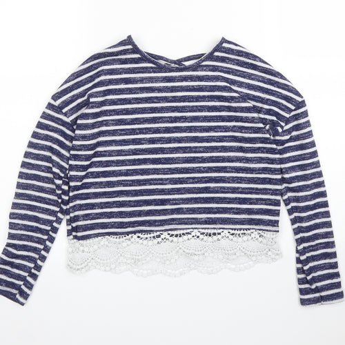 Primark Girls Blue Striped  Basic T-Shirt Size 9 Years