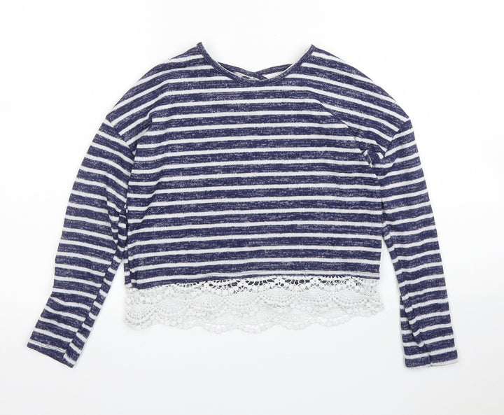 Primark Girls Blue Striped Basic T-Shirt Size 9 Years