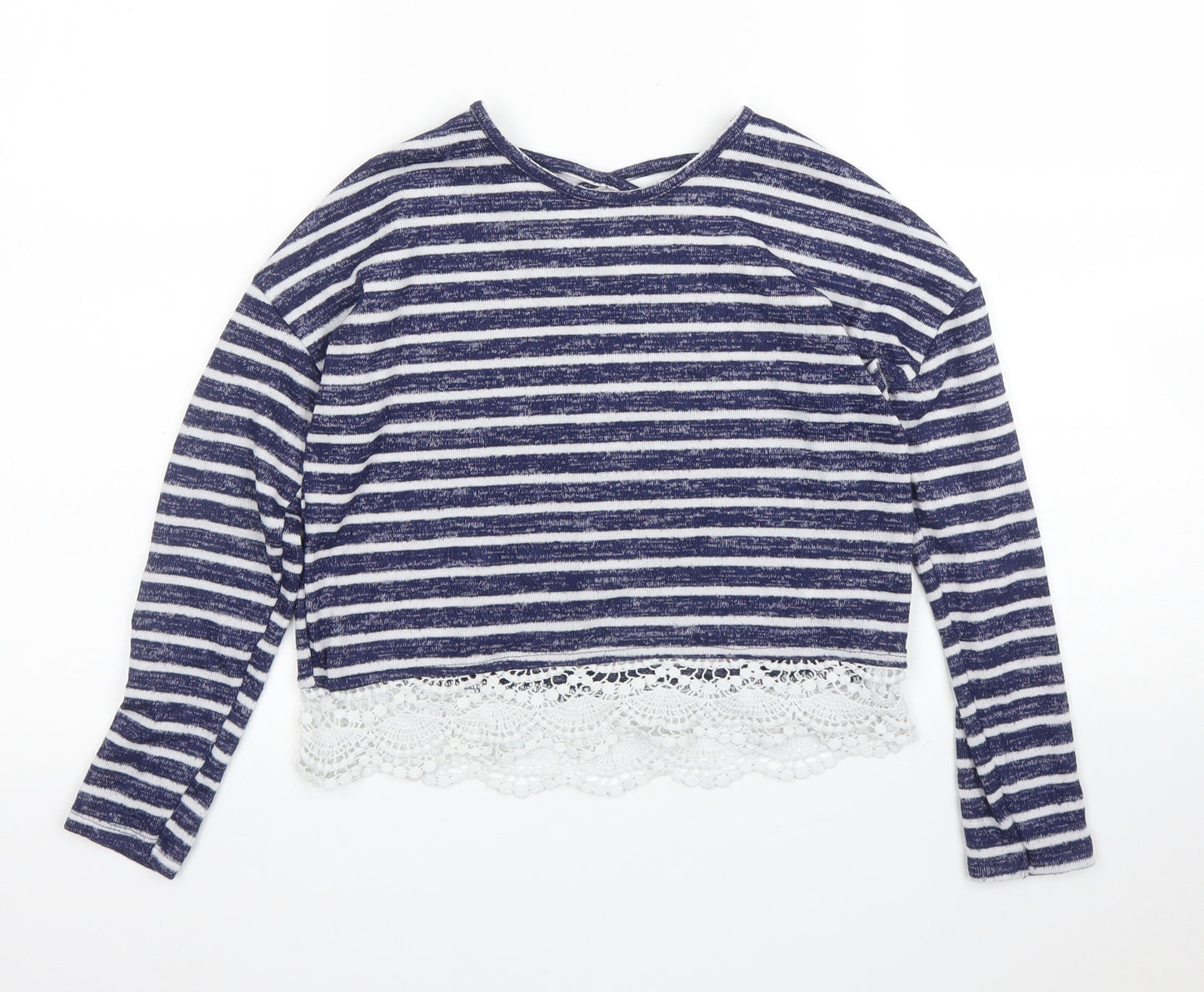 Primark Girls Blue Striped  Basic T-Shirt Size 9 Years