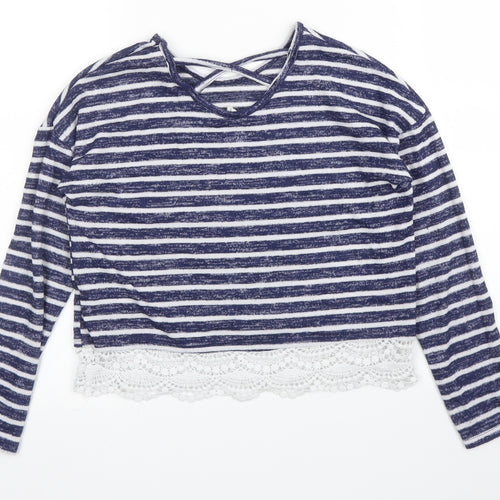 Primark Girls Blue Striped  Basic T-Shirt Size 9 Years